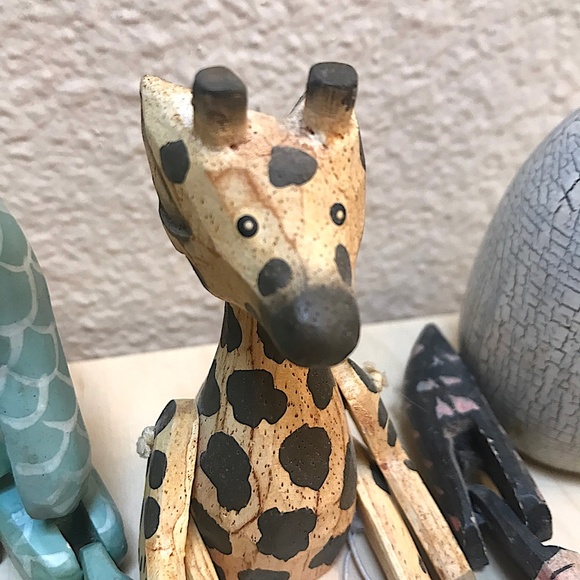 Elephant, Giraffe, Frog & Egg.Handmade Wooden Figurines from Indonesia. Folk Art - Picture 5 of 17